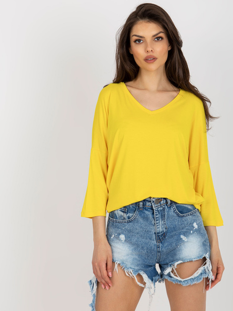 Hurtownia Żółta damska bluzka basic z wiskozy