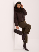 Brown quilted jacket with fur.