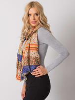 Ciemnobeżowo-niebieska chusta w kolorowe wzory