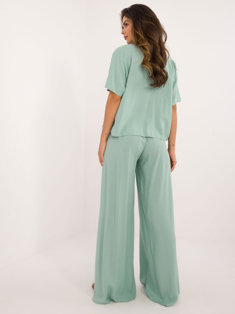 Hurt Pistacjowy damski komplet letni z krótką koszulą