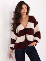 Ecru-burgundowy sweter oversize w paski RUE PARIS