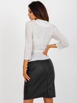 Hurtownia Ecru błyszcząca bluzka wizytowa z wiązaniem 