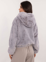 Hurt Szara futrzana kurtka damska z zapięciem na suwak