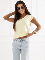 Jasnożółty damski t-shirt z dekoltem V BASIC FEEL GOOD 