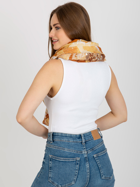 Hurtownia Beżowa wzorzysta chusta z aplikacją