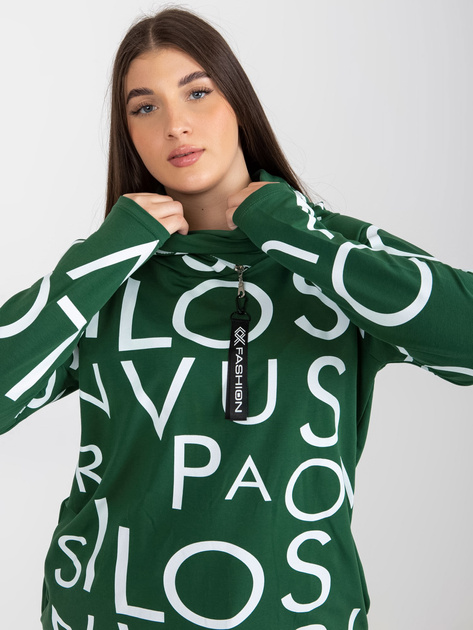Hurt Ciemnozielona bluza plus size z kapturem i nadrukiem