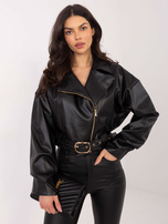 Czarna ramoneska z marszczonym rękawem RUE PARIS