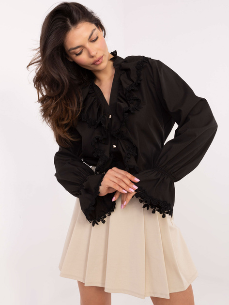 Czarna elegancka koszula damska z żabotem