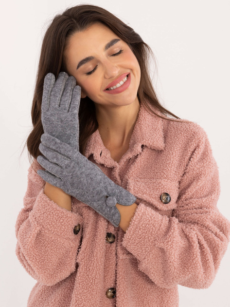 Hurtownia Szare damskie rękawiczki z guzikiem