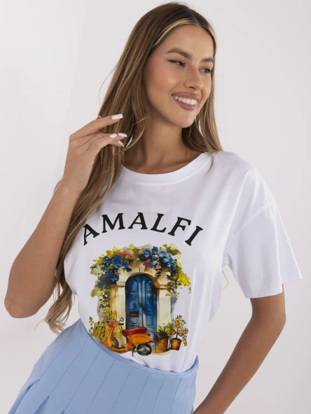 Biały damski t-shirt z bawełny 