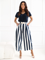 Ecru-granatowe letie kuloty w paski