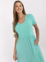 Turkusowa letnia sukienka z kieszeniami