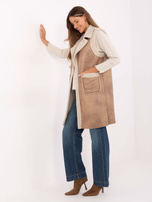 Beżowa długa kamizelka z kożuszkiem 