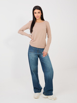 Ciemnobeżowa bluzka basic z okrągłym dekoltem RUE PARIS 