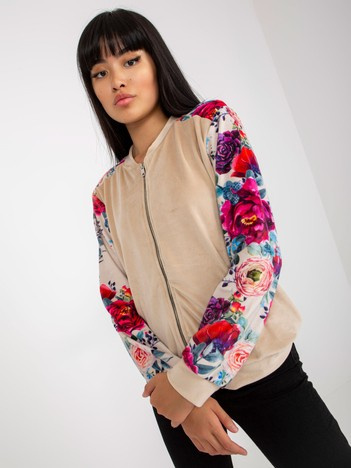 Hurt Beige velour bomber jacket with prints RUE PARIS.