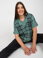 Hurt Miętowa dzianinowa kamizelka plus size w kratę