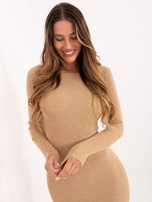 Hurt Camelowa bodycon sukienka basic w prążek 