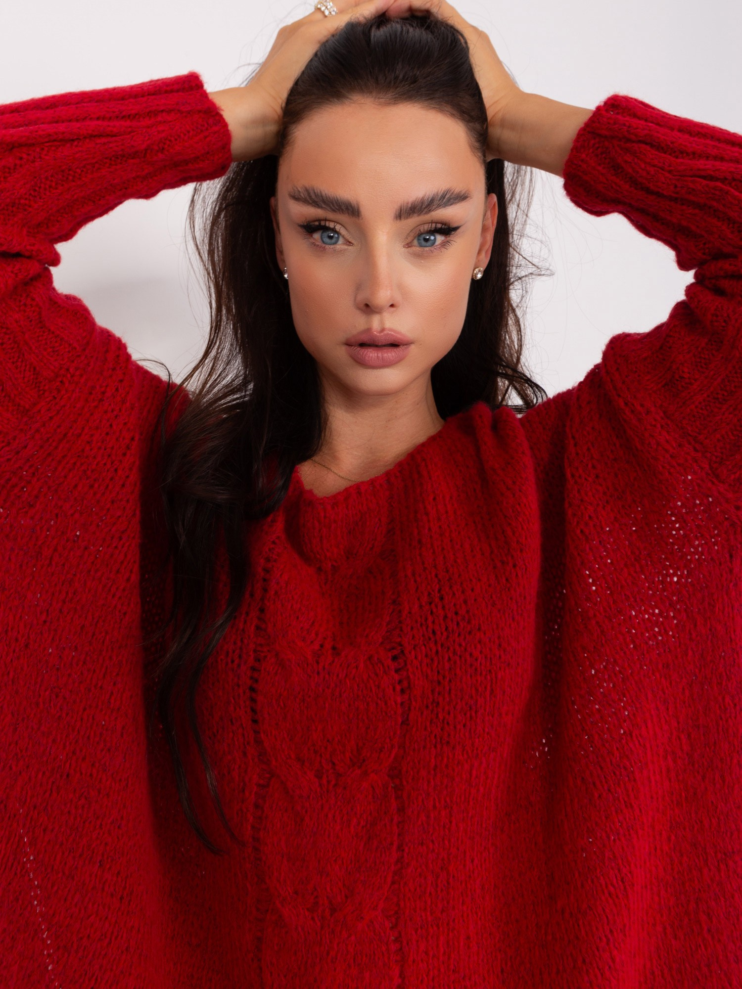 Ciemnoczerwony dzianinowy sweter oversize OCH BELLA