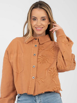 Ceglasta jeansowa kurtka z zapięciem na guziki RUE PARIS 