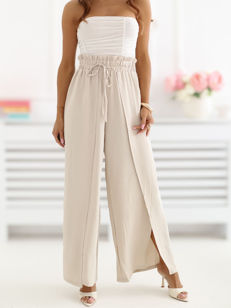 Beżowe szerokie spodnie na lato