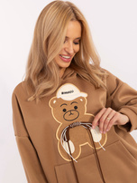 Hurt Camelowa damska bluza oversize z kieszenią