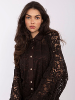 Ciemnobrązowa koronkowa koszula o kroju nietoperza