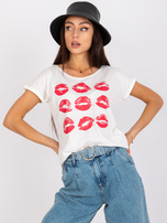 Ecru damski t-shirt z printem Malvina MAYFLIES