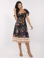 Czarna midi sukienka z bufiastymi rękawami