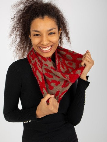 Hurt Czerwono-ciemnobeżowy damski komin we wzory