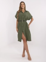 Khaki Hemdbl dress mit kurzen Ärmeln.