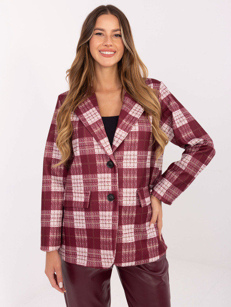 Bordowa marynarka w kratę z podszewką RUE PARIS