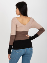 Hurt Beżowo-czarna damska bluzka basic w prążki RUE PARIS