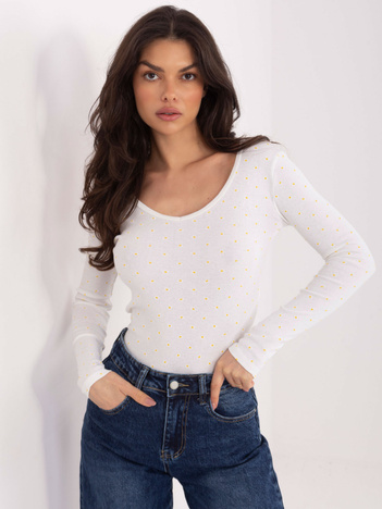 Ecru bawełniana bluzka z nadrukiem w kwiatki