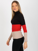 Hurt Czarno-czerwona bawełniana bluzka basic z golfem w prążek