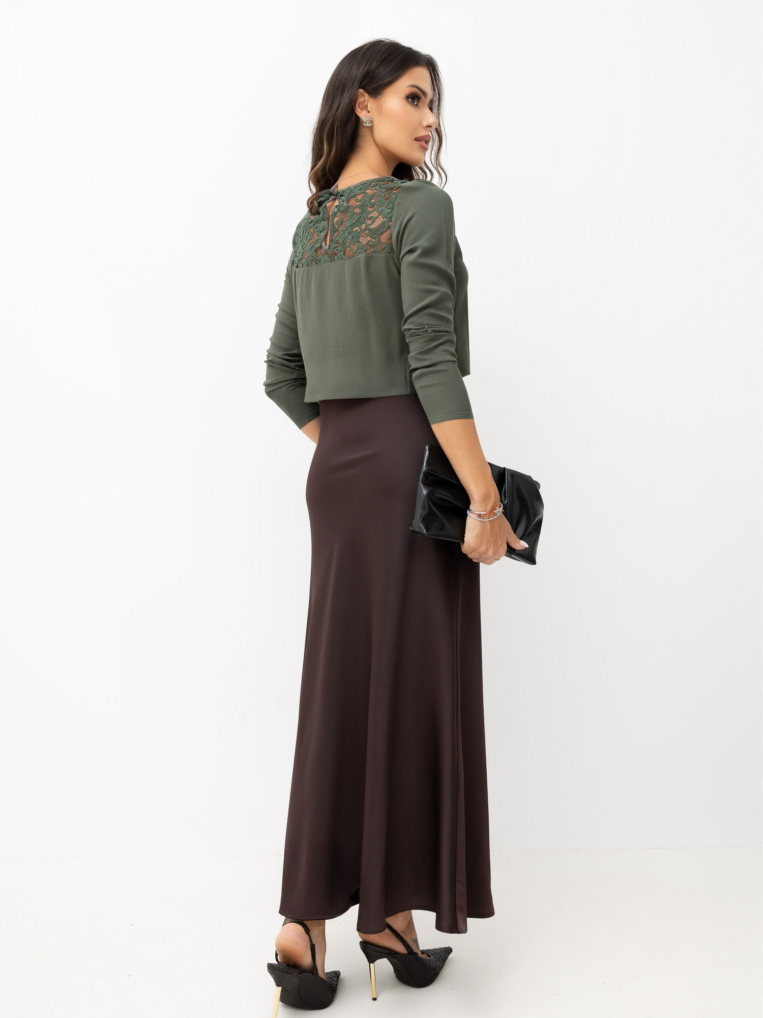 Khaki elegancka bluzka z wiskozy