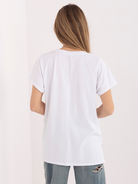 Biało-żółty damski t-shirt z kontrastowym napisem