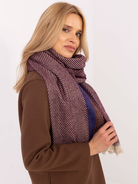 Hurtownia Bordowy zimowy szal damski w paski