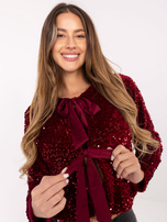 Burgundy sequin wrap with tie.