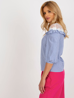 Hurtownia Niebiesko-biała bluzka wizytowa z koronką