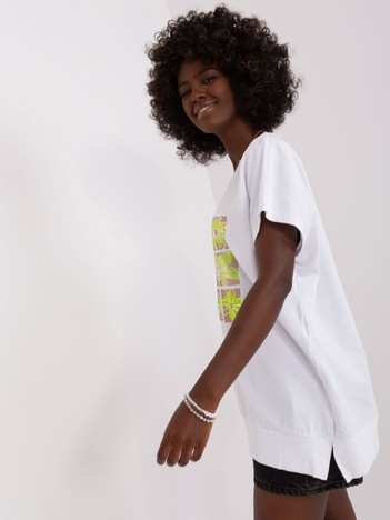 White and lime blouse with print and slits