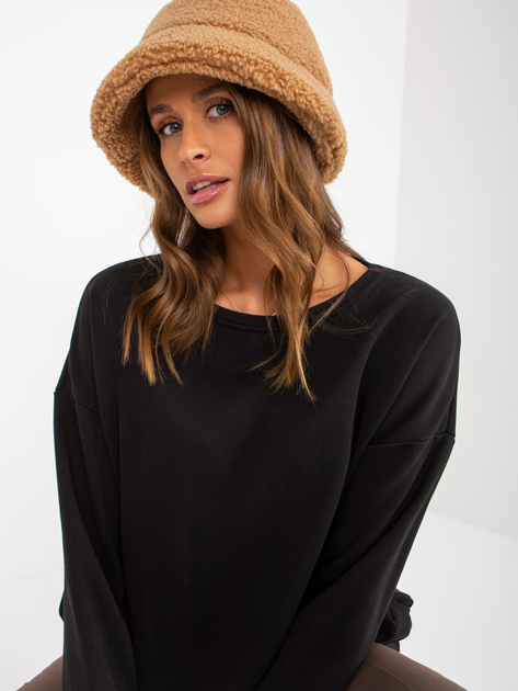Hurtownia Czarna długa bluza basic z kieszeniami