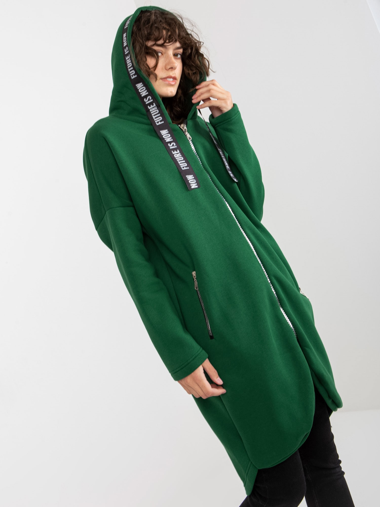 Ciemnozielona długa dresowa bluza rozpinana oversize