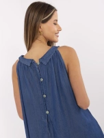Ciemnoniebieska trapezowa sukienka z cienkiego jeansu