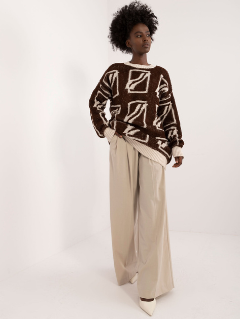 Hurt Ciemnobrązowy sweter oversize z wełną