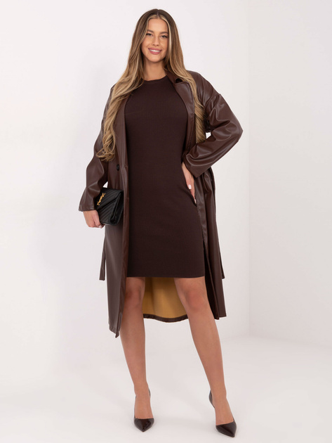 Czekoladowa dzianinowa sukienka w prążek   