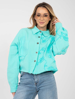 Turkusowa jeansowa kurtka z kieszenią RUE PARIS  