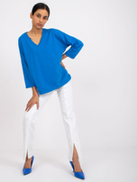 Dunkelblaue Baumwollbluse mit Spitze Sylvie RUE PARIS.
