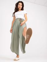 Khaki flowing pants made of fabric with wide legs OCH BELLA.