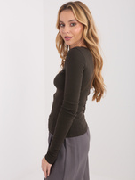 Czekoladowa damska bluzka basic z bawełny 