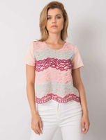 Brzoskwiniowo-bordowa bluzka z koronką Zahra